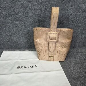 Brahmin Faith Mare Pink Metallic Top Handle Leather Bag Purse Croc Embossed